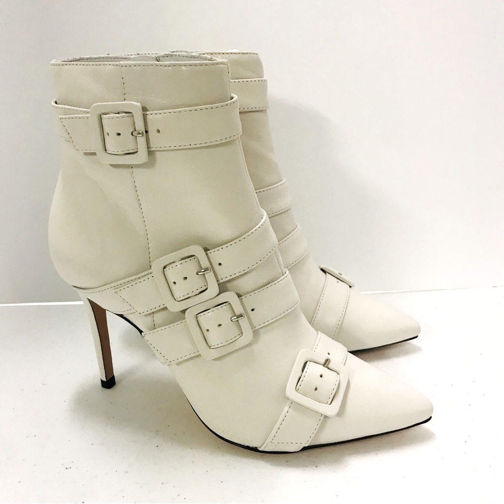 Schultz size 6 buckle strap heel boots pearl Cailla